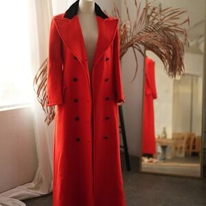 VINTAGE SAKS FIFTH AVENUE RED WOOL DOUBLE-BREASTED LONG COAT